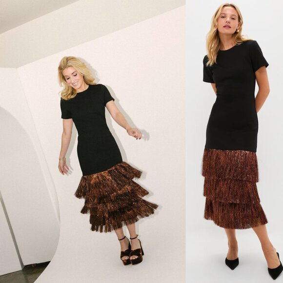 Tuckernuck Hyacinth House Francie Fringe Maxi Dress Black Metallic XXS NWT - Picture 2 of 13